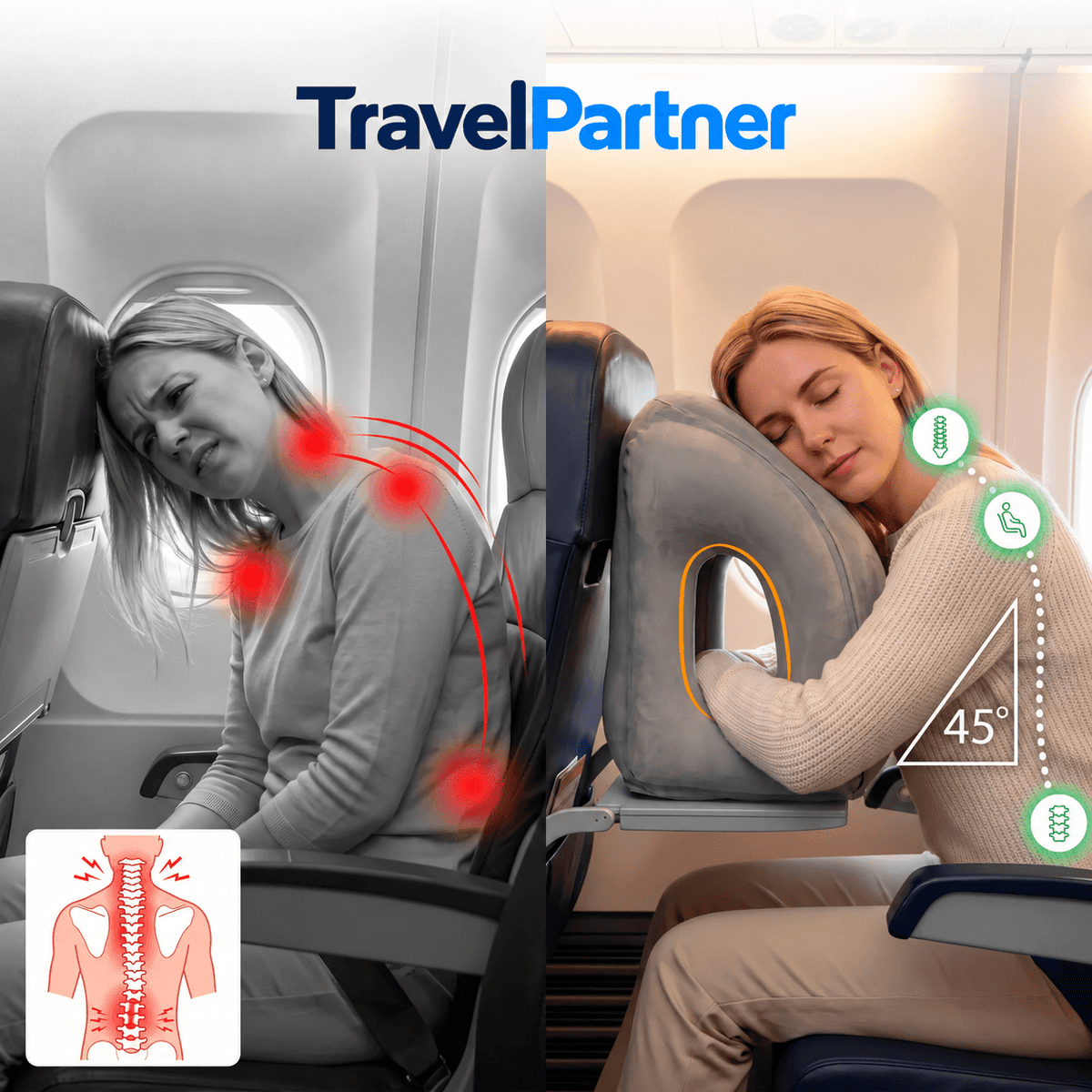 TravelPartner Inflatable Airplane Travel Pillow