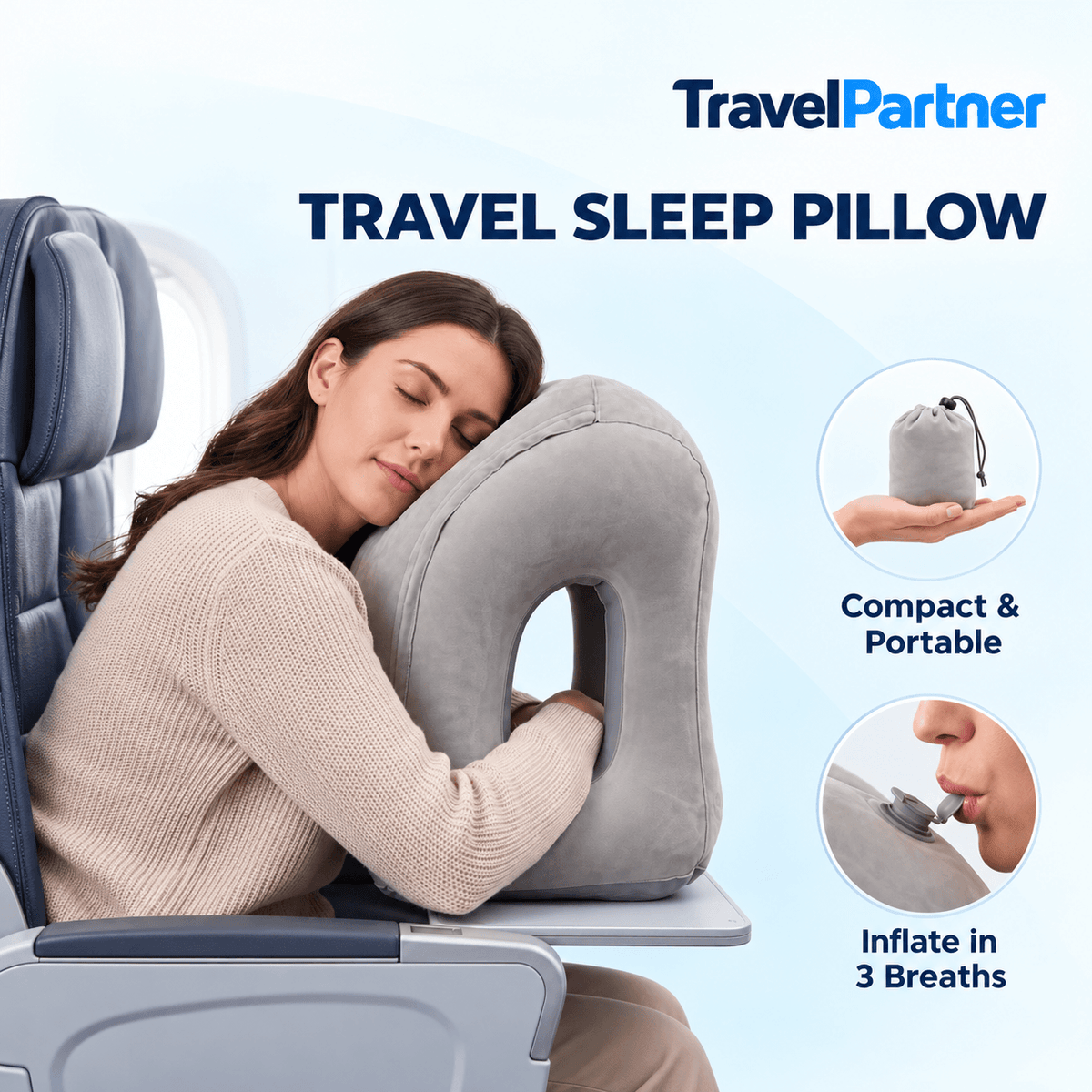TravelPartner Inflatable Airplane Travel Pillow