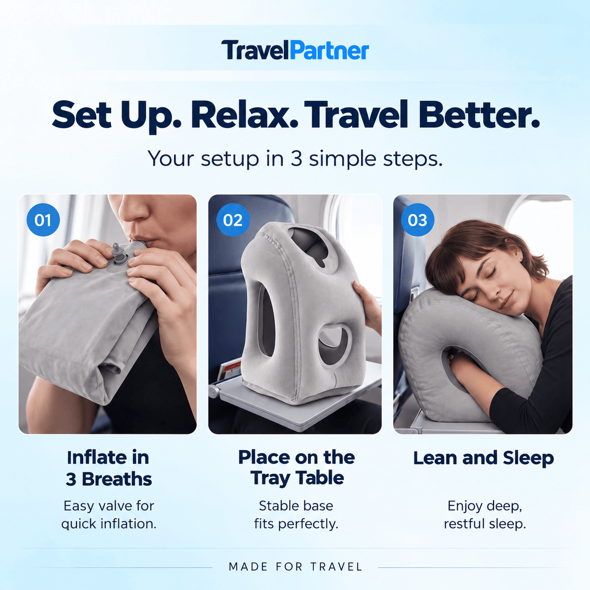 TravelPartner Inflatable Airplane Travel Pillow